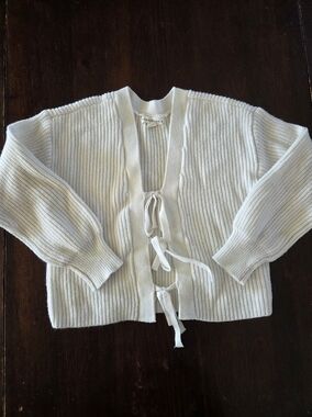 Aeropostale White Ribbed Tie-Front Sweater Womens XS